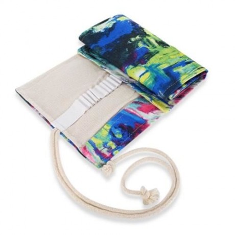 WATERCOLOR INK PAINTING CANVAS PENCIL WRAP ROLL ORGANIZER (COLORMIX)