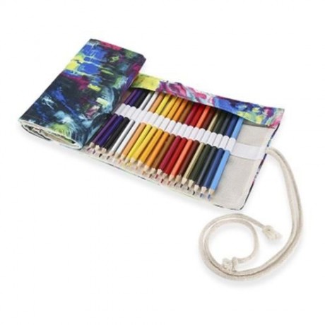 WATERCOLOR INK PAINTING CANVAS PENCIL WRAP ROLL ORGANIZER (COLORMIX)