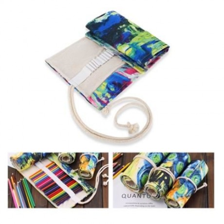 WATERCOLOR INK PAINTING CANVAS PENCIL WRAP ROLL ORGANIZER (COLORMIX)