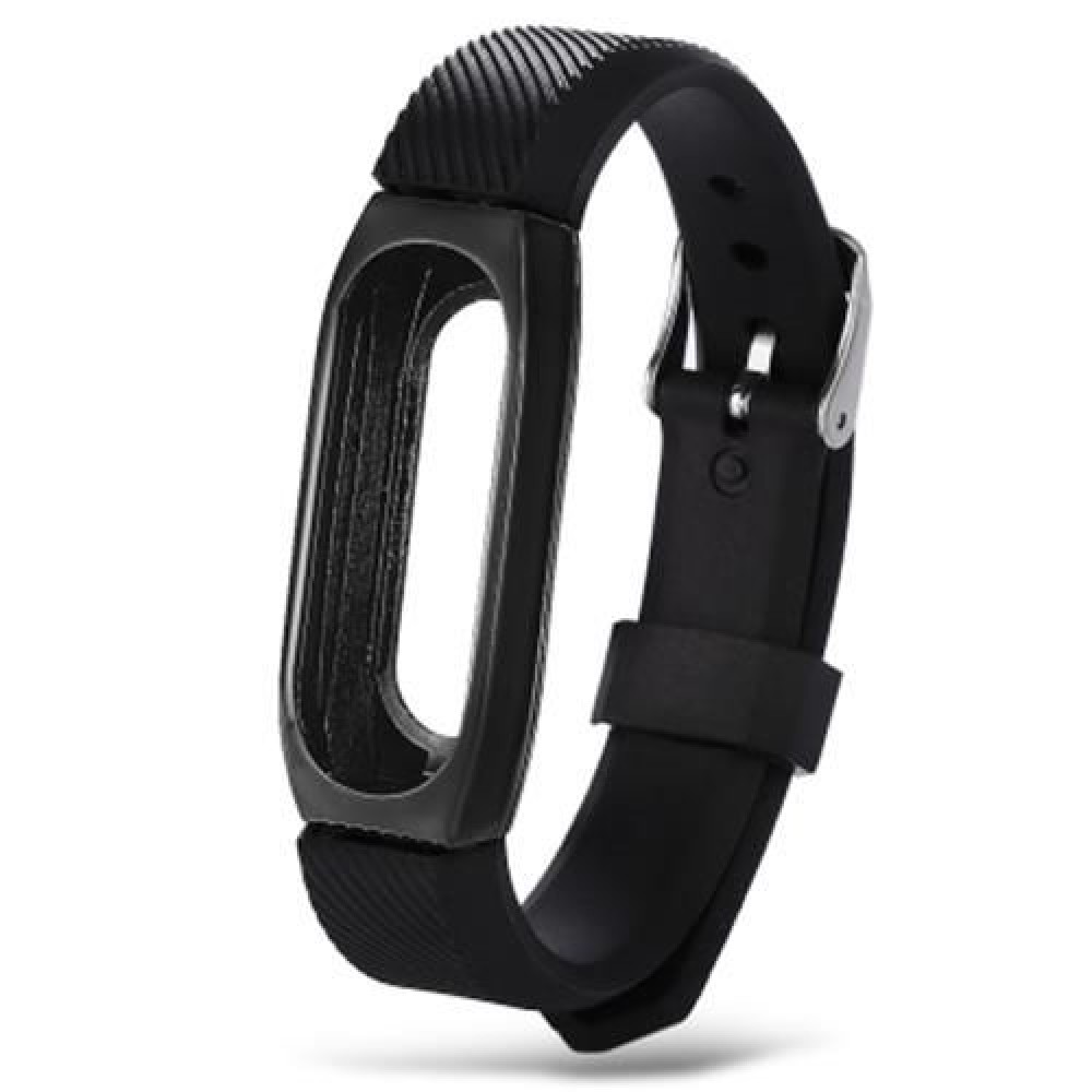 14MM RUBBER STRAP METAL CASE FOR XIAOMI MIBAND 2 SMART WRISTBAND (BLACK)