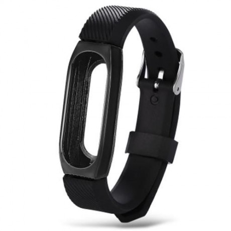 14MM RUBBER STRAP METAL CASE FOR XIAOMI MIBAND 2 SMART WRISTBAND (BLACK)