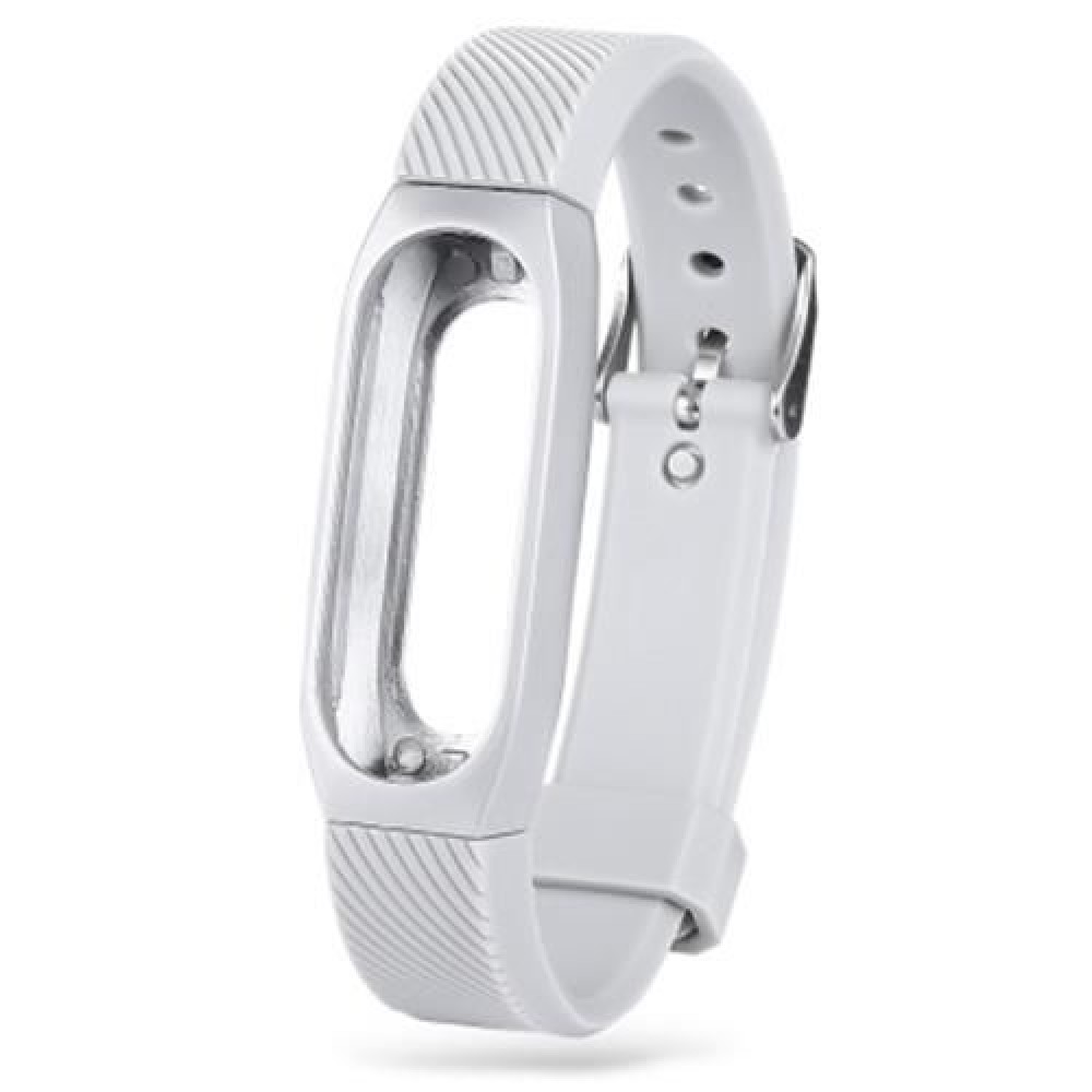 14MM RUBBER STRAP METAL CASE FOR XIAOMI MIBAND 2 SMART WRISTBAND (SILVER)