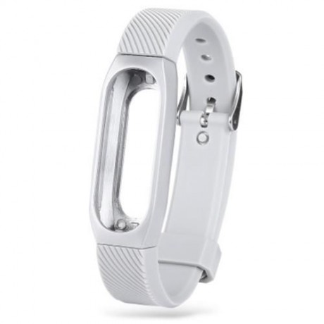 14MM RUBBER STRAP METAL CASE FOR XIAOMI MIBAND 2 SMART WRISTBAND (SILVER)