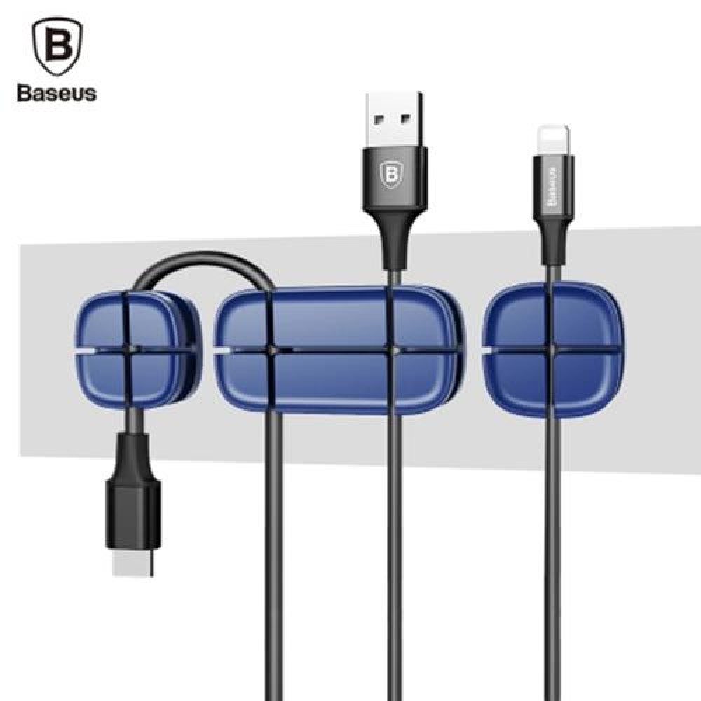 BASEUS CROSS PEAS CABLE CLIP SILICONE CORD ORGANIZER HOLDER (BLUE)