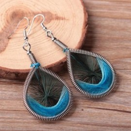 ETHNIC STYLE WATER DROP EARRINGS (BLUE)