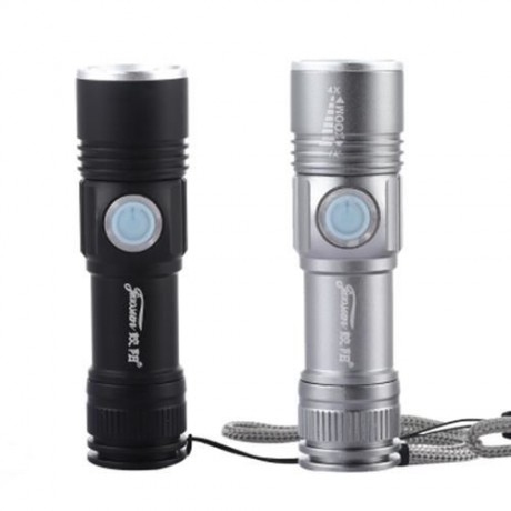 JIAOSUN USB RECHARGEABLE Q5 3 MODES ZOOMING MINI FLASHLIGHT (SILVER)