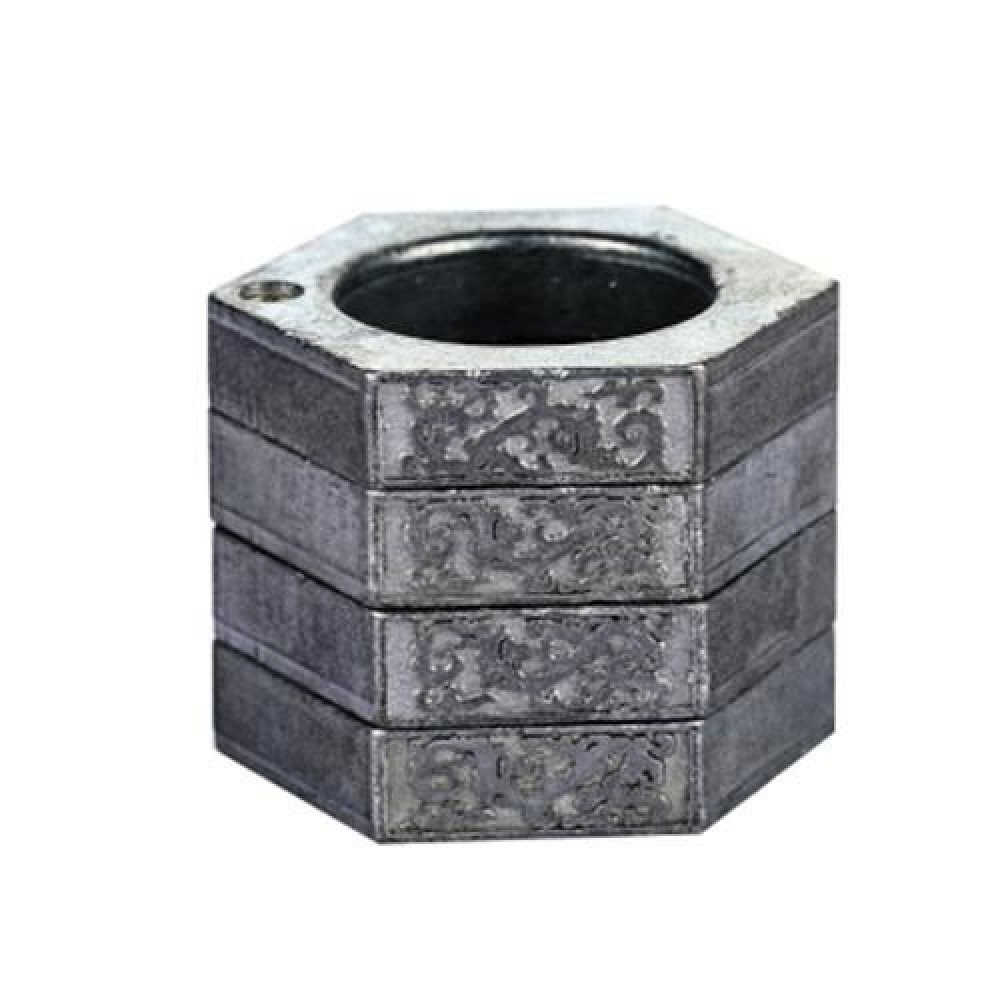 STYLISH DEFENSIVE HEXAGON ROUND RING WITH FOUR LAYER DESIGN FOR MAN (SILVER GRAY)