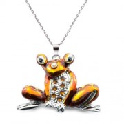 SPARKLING RHINESTONES CUTE FROG WOMEN LONG NECKLACE (ORANGE)
