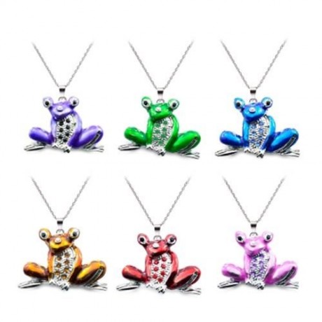 SPARKLING RHINESTONES CUTE FROG WOMEN LONG NECKLACE (ORANGE)