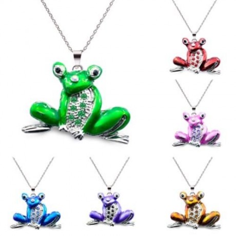 SPARKLING RHINESTONES CUTE FROG WOMEN LONG NECKLACE (ORANGE)