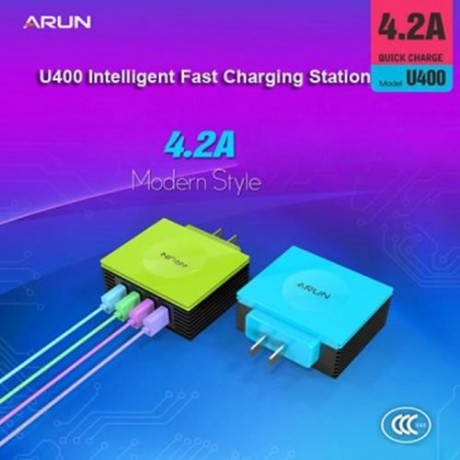 4 PORT INTELLIGENT USB FAST CHARGING STATION - 100 - 240V (AZURE)