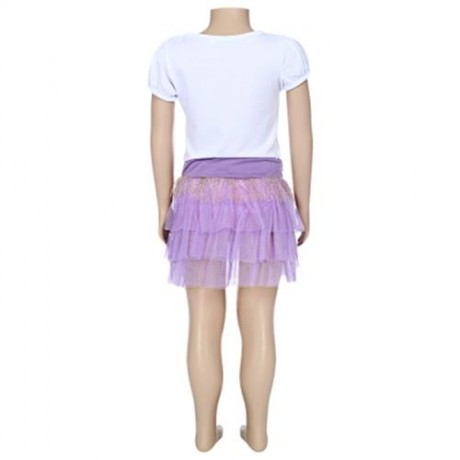 KEAIYOUHUO GIRLS CLOTHING SET FLORAL PRINT T-SHIRT BUBBLE SKIRT (PURPLE)