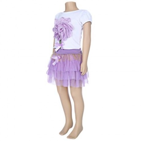 KEAIYOUHUO GIRLS CLOTHING SET FLORAL PRINT T-SHIRT BUBBLE SKIRT (PURPLE)