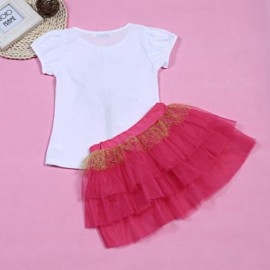 KEAIYOUHUO GIRLS CLOTHING SET FLORAL PRINT T-SHIRT BUBBLE SKIRT (ROSE MADDER)