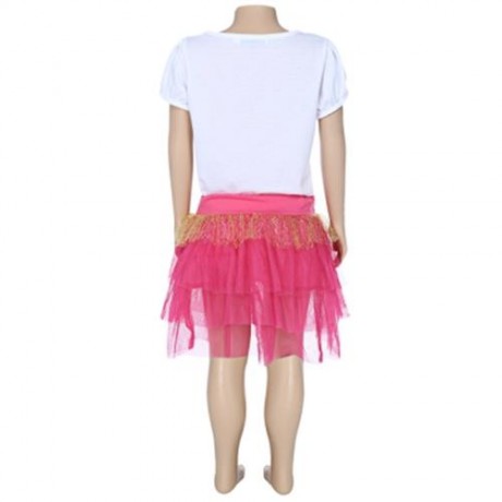 KEAIYOUHUO GIRLS CLOTHING SET FLORAL PRINT T-SHIRT BUBBLE SKIRT (ROSE MADDER)