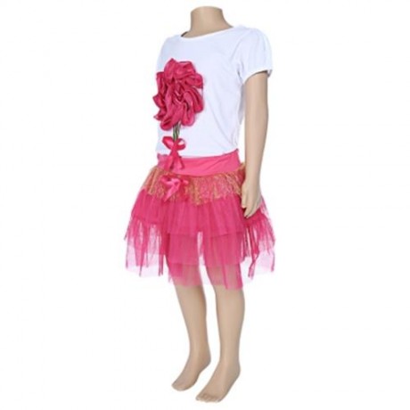 KEAIYOUHUO GIRLS CLOTHING SET FLORAL PRINT T-SHIRT BUBBLE SKIRT (ROSE MADDER)