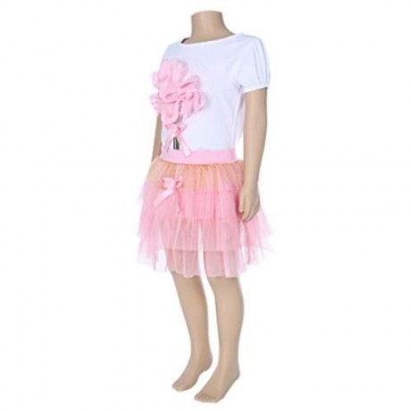 KEAIYOUHUO GIRLS CLOTHING SET FLORAL PRINT T-SHIRT BUBBLE SKIRT (PINK)
