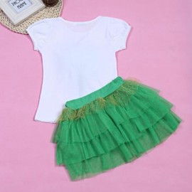 KEAIYOUHUO GIRLS CLOTHING SET FLORAL PRINT T-SHIRT BUBBLE SKIRT (GREEN)
