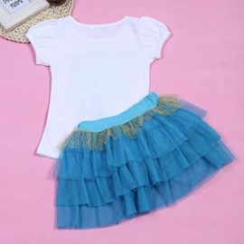KEAIYOUHUO GIRLS CLOTHING SET FLORAL PRINT T-SHIRT BUBBLE SKIRT (LIGHT BLUE)