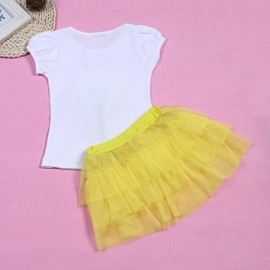 KEAIYOUHUO GIRLS CLOTHING SET FLORAL PRINT T-SHIRT BUBBLE SKIRT (GOLDEN)