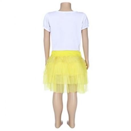KEAIYOUHUO GIRLS CLOTHING SET FLORAL PRINT T-SHIRT BUBBLE SKIRT (GOLDEN)