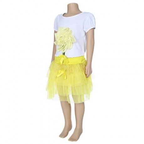 KEAIYOUHUO GIRLS CLOTHING SET FLORAL PRINT T-SHIRT BUBBLE SKIRT (GOLDEN)