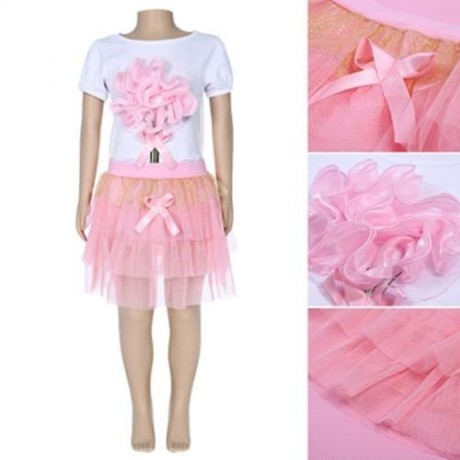KEAIYOUHUO GIRLS CLOTHING SET FLORAL PRINT T-SHIRT BUBBLE SKIRT (GOLDEN)