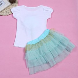 KEAIYOUHUO GIRLS CLOTHING SET FLORAL PRINT T-SHIRT BUBBLE SKIRT (LIGHT GREEN)