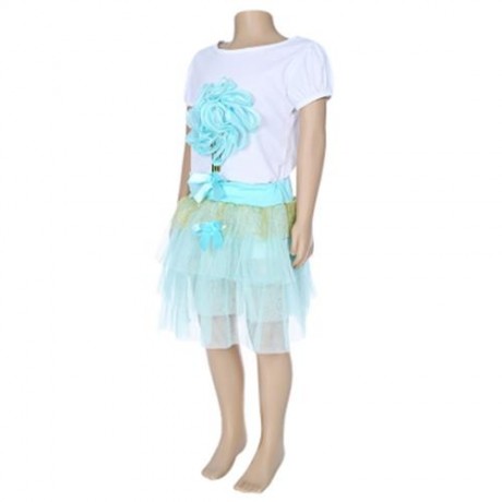 KEAIYOUHUO GIRLS CLOTHING SET FLORAL PRINT T-SHIRT BUBBLE SKIRT (LIGHT GREEN)