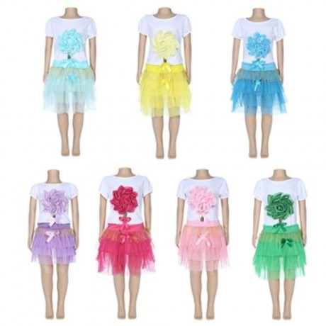 KEAIYOUHUO GIRLS CLOTHING SET FLORAL PRINT T-SHIRT BUBBLE SKIRT (LIGHT GREEN)