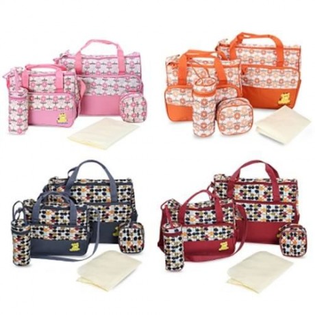 5PCS MUMMY HANDBAG DIAPER PAD BOTTLE HOLDER FOOD BAGS (PINK)