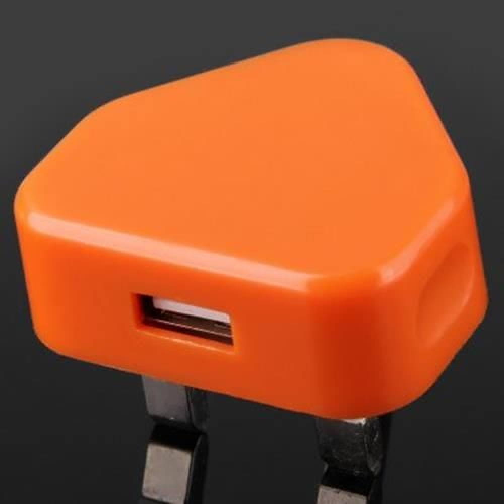 5V / 1A OUPUT USB2.0 POWER ADAPTER WITH UK PLUG FOR CELL PHONE - 100 - 240V (ORANGE)