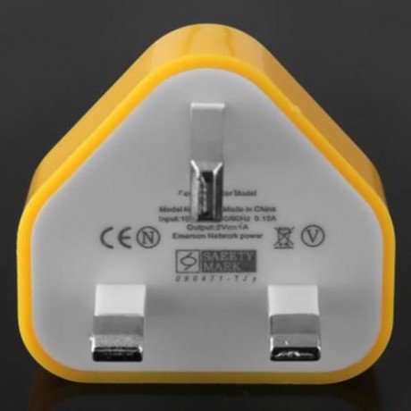 5V / 1A OUPUT USB2.0 POWER ADAPTER WITH UK PLUG FOR CELL PHONE - 100 - 240V (YELLOW)