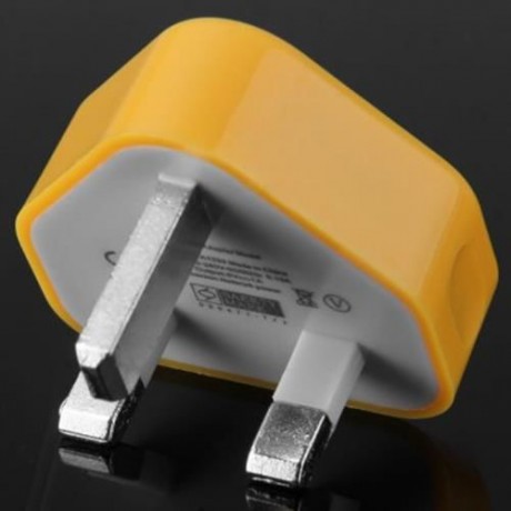 5V / 1A OUPUT USB2.0 POWER ADAPTER WITH UK PLUG FOR CELL PHONE - 100 - 240V (YELLOW)