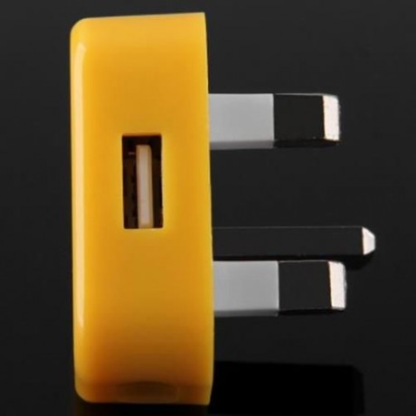 5V / 1A OUPUT USB2.0 POWER ADAPTER WITH UK PLUG FOR CELL PHONE - 100 - 240V (YELLOW)