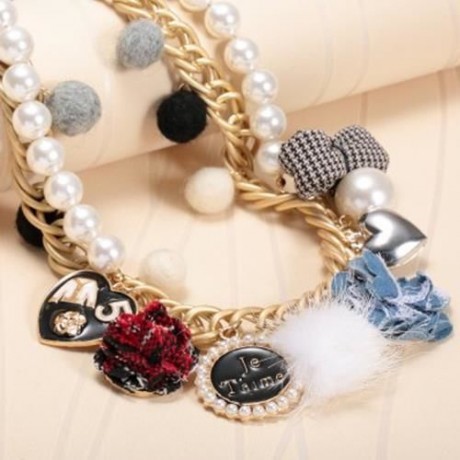 CUTE WOMEN'S FAUX PEARL FLOWER BOWKNOT HEART PENDANT NECKLACE (COLORMIX)