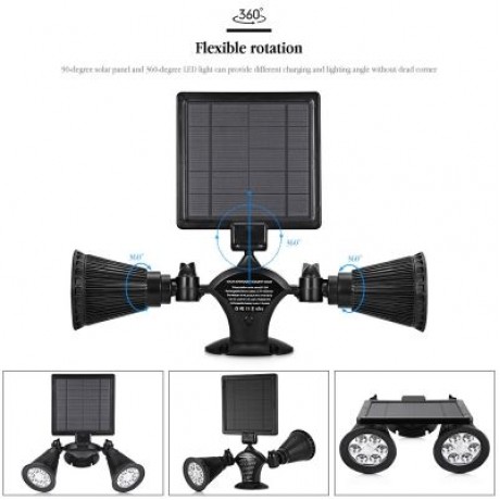 Solar Security Spotlight Dual-head Light for Yard (BLACK)