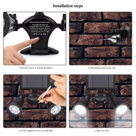 Solar Security Spotlight Dual-head Light for Yard (BLACK)