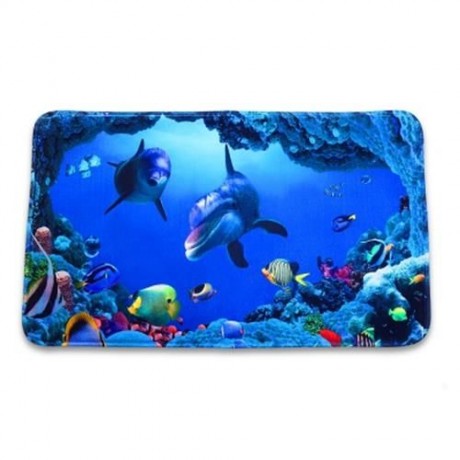 3PCS BLUE OCEAN STYLE PEDESTAL RUG   TOILET COVER   BATH MAT (MULTICOLOR)