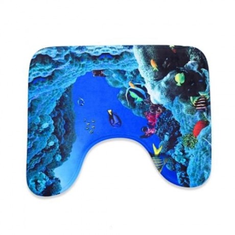 3PCS BLUE OCEAN STYLE PEDESTAL RUG   TOILET COVER   BATH MAT (MULTICOLOR)