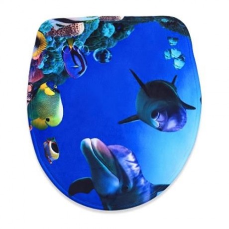 3PCS BLUE OCEAN STYLE PEDESTAL RUG   TOILET COVER   BATH MAT (MULTICOLOR)