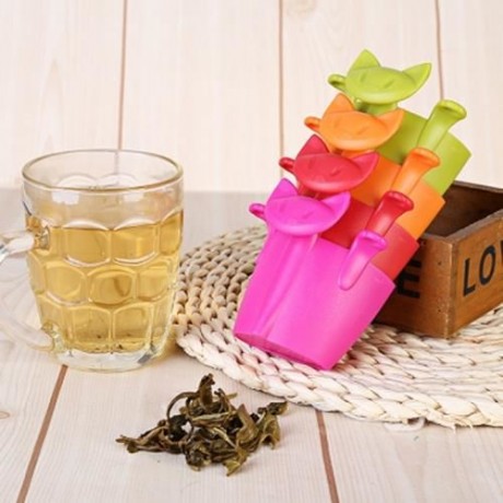 PLASTIC CAT SHAPE TEA INFUSER STRAINER (DEEP ROSE RED)
