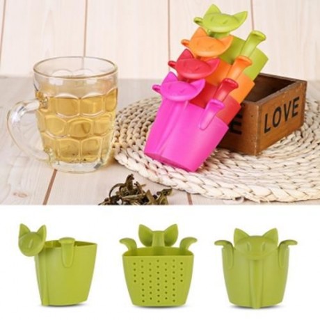 PLASTIC CAT SHAPE TEA INFUSER STRAINER (DEEP ROSE RED)