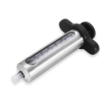 STAINLESS STEEL BBQ MEAT MARINADE INJECTOR WITH 2 NEEDLES (SILVER AND BLACK)