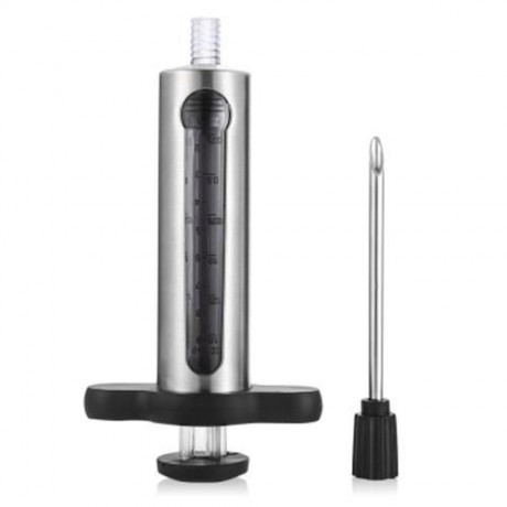 STAINLESS STEEL BBQ MEAT MARINADE INJECTOR WITH 2 NEEDLES (SILVER AND BLACK)