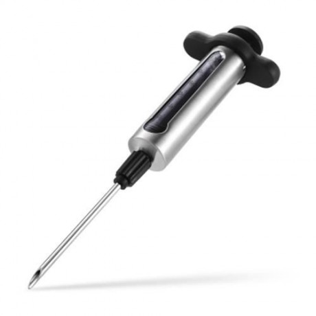 STAINLESS STEEL BBQ MEAT MARINADE INJECTOR WITH 2 NEEDLES (SILVER AND BLACK)