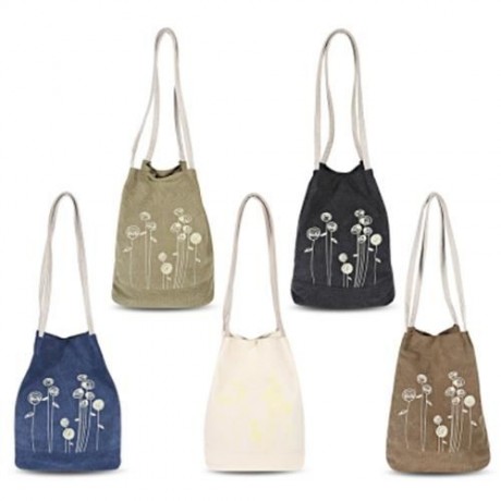 GUAPABIEN CANVAS HANDBAG FLOWER PRINT BUCKET SHOULDER BAG (COFFEE)