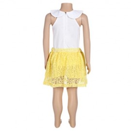 SOSOCOER 2PCS GIRLS SLEEVELESS CHIFFON TANK TOP LACE SKIRT (GOLD AND WHITE)