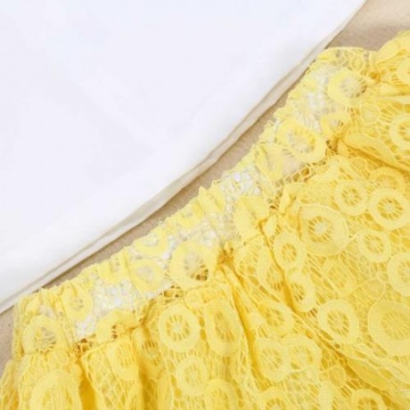 SOSOCOER 2PCS GIRLS SLEEVELESS CHIFFON TANK TOP LACE SKIRT (GOLD AND WHITE)