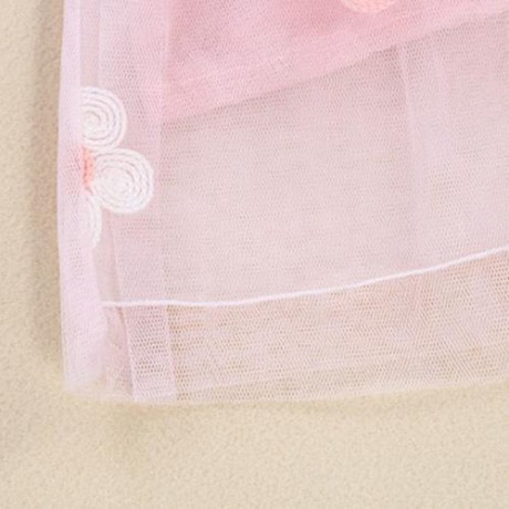 GIRLS SLEEVELESS DENIM FLORAL PRINT HOLLOW OUT SPLICED DRESS (PINK)